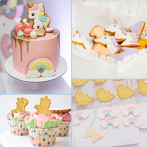 Vista 8 de Juego de cortadores de galletas de unicornio de 8 piezas con sellos de émbolo, sellos en relieve de cabeza de unicornio para hornear galletas