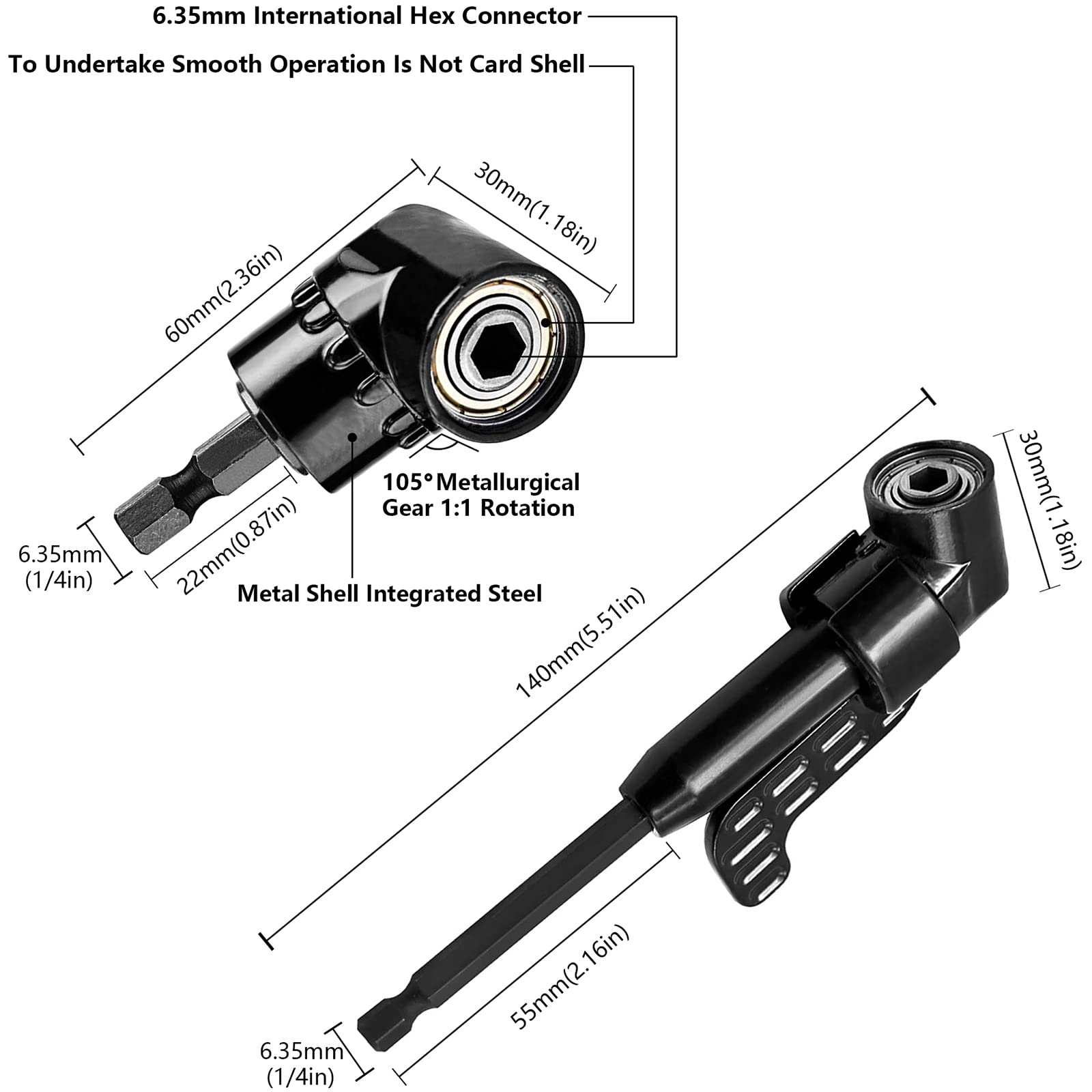 2Pcs 105 Degree Right Angle Drill Bit Holder, 1/4
