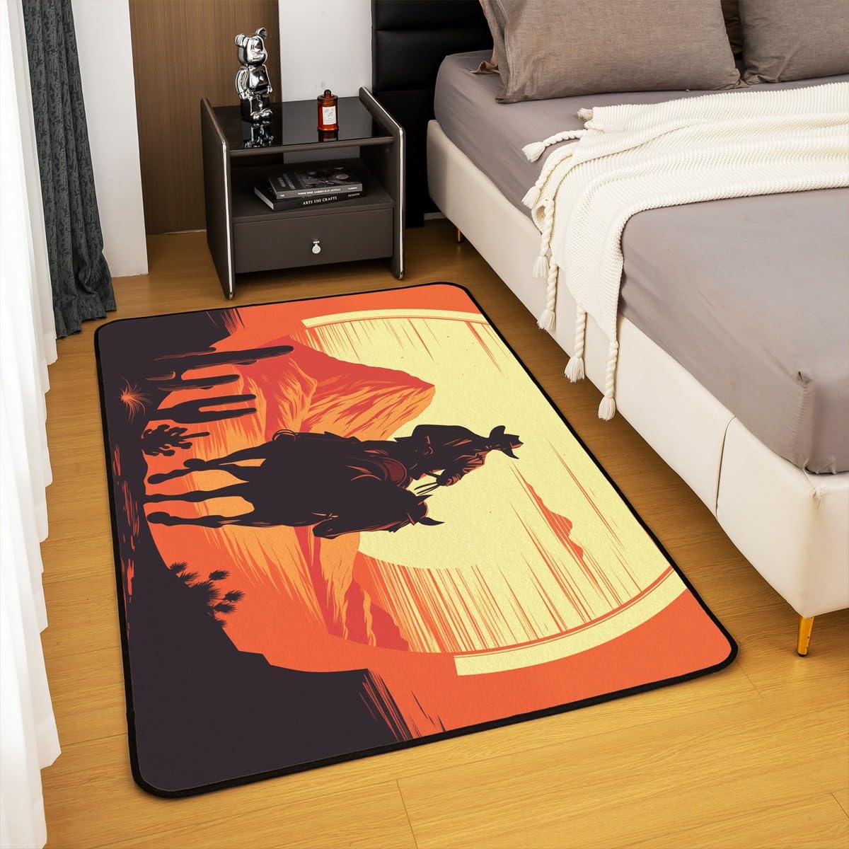 Homemissing Western Decor Area Rug 150 * 200cm for Boys Girls Wild West Cowboy Decorative Rug Rodeo Cowboy Style Living Room Rugs Non-slip Room Decor Grunge Design Indoor Floor Mat Red Yellow - Image 4