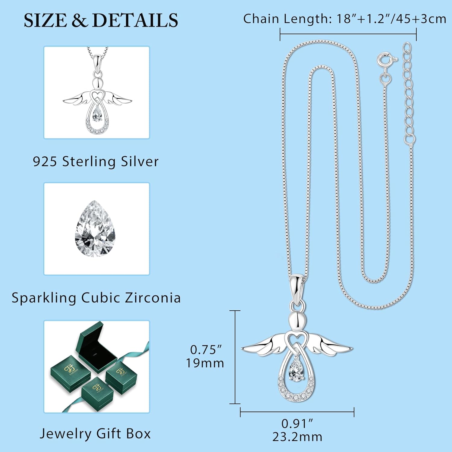 FJ Guardian Angel Necklace 925 Sterling Silver Birthstone Pendant Angel Jewelry Gifts for Women - Image 6