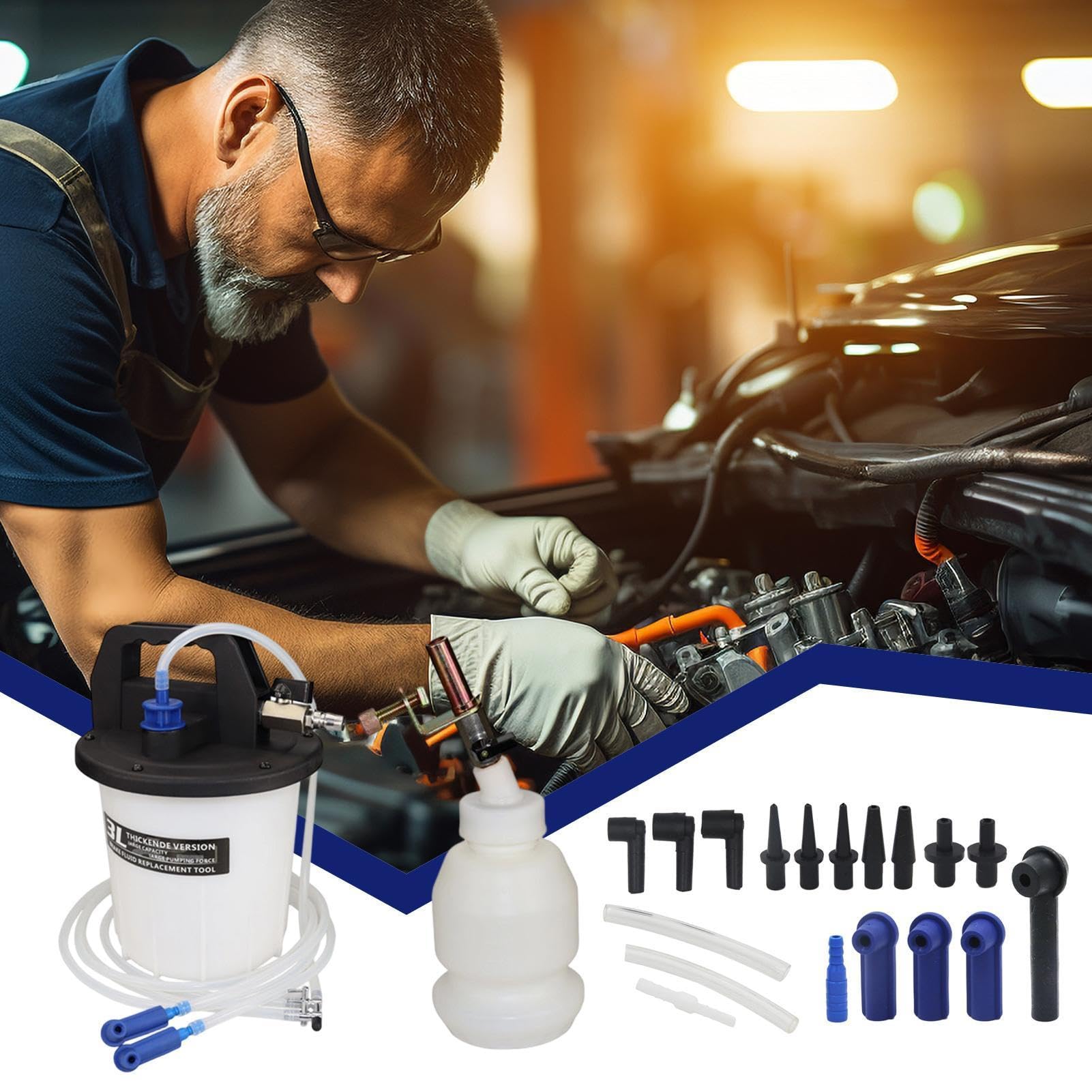 Bremsflüssigkeits-Entlüftungsset Großvolumiger Vorratsbehälter mit | Pneumatischer Bremsflüssigkeitsentlüfter Für Routinewartung, , Garage, Werkstatt und Kfz-Mechaniker