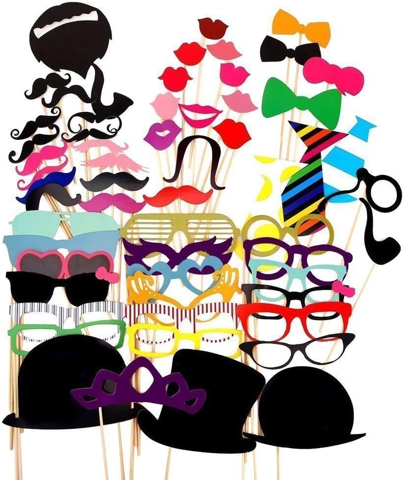 58 x Paper Photo Booth Photobooth Props Moustache Mask Bow Lips Hat Glasses for Wedding Birthday Children Party