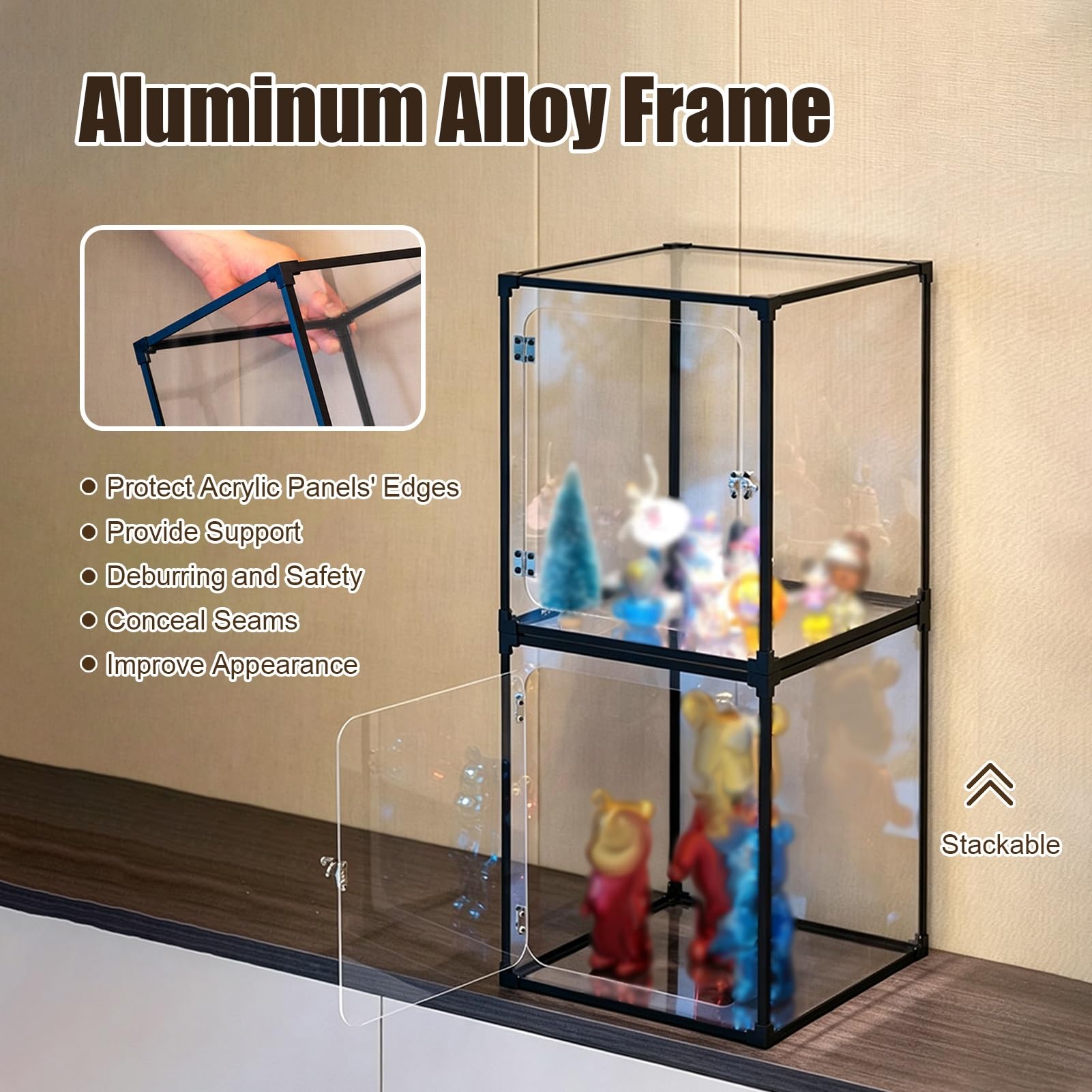 Urna Metacrilato Vitrina Alta de Acrílico, Contenedor de Vidrio | Caja Transparente de 360° con Puerta de Cierre a Presión, Contenedor Antipolvo con Bisagra y Marco(15x20xH25cm/6x8x10in)