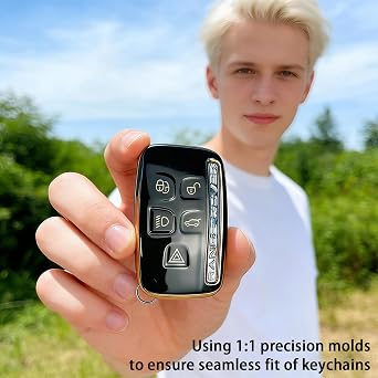 Range Rover Car Key Cover, Black Soft TPU Fob Cover 5 Buttons Key Shell Protector Remote Control Premium Key Protection Case, Compatible with Range Rover Sport Evoque LR4 Jaguar