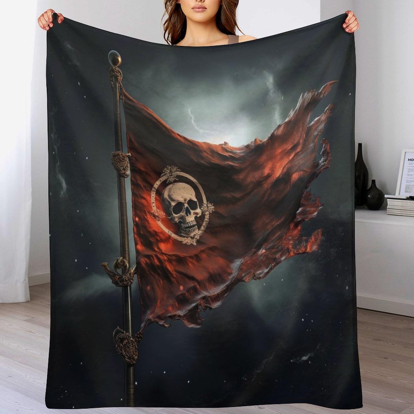 Manta de forro polar calavera pirata suave para cama y sofá 180x200cm