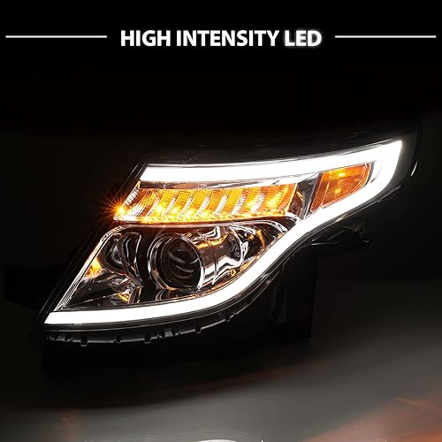 Miniatura 6 de AmeriLite Para Ford Explorer 2011-2015 - Proyector de señal de tubo LED cromado de repuesto para faros delanteros - lado del conductor y del pasajero