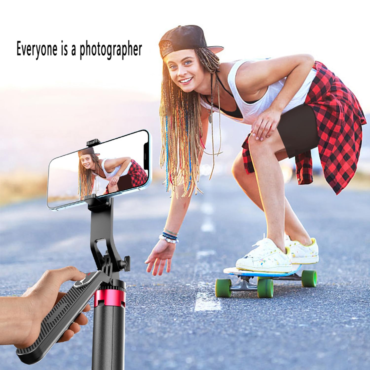 Trípode de palo selfie de 72 pulgadas con control remoto, soporte de teléfono expandible para iPhone/Android, estabilizador de video de aluminio ligero para cámaras de acción, blogs de vídeo