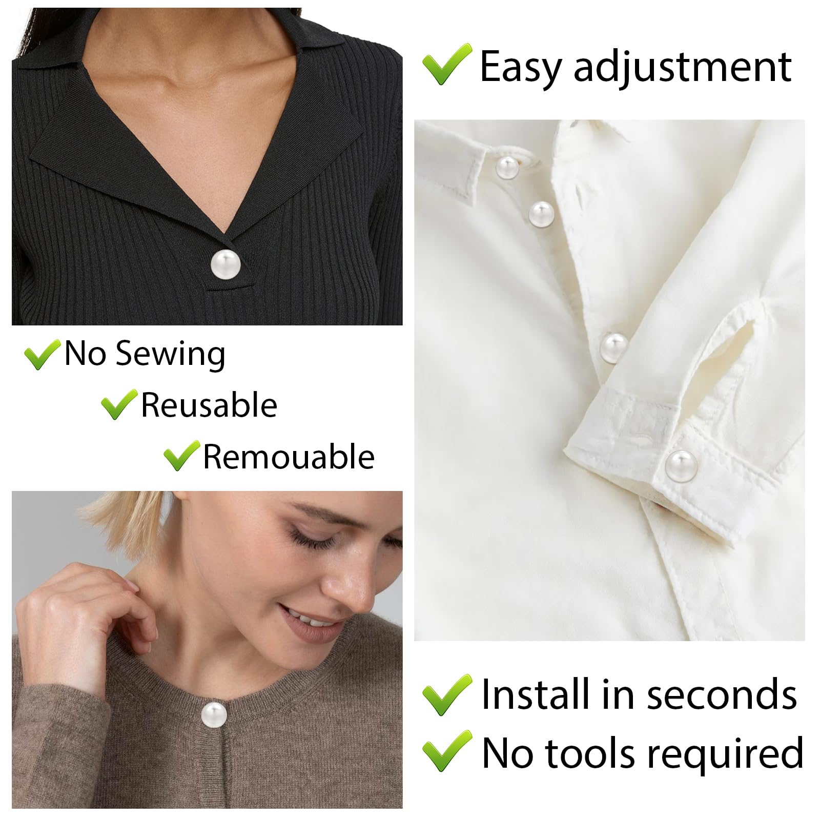 GORGECRAFT 30 Set Perlen Brosche Ohne Nähen - 12mm Schwarze Perlen Knopfnadeln