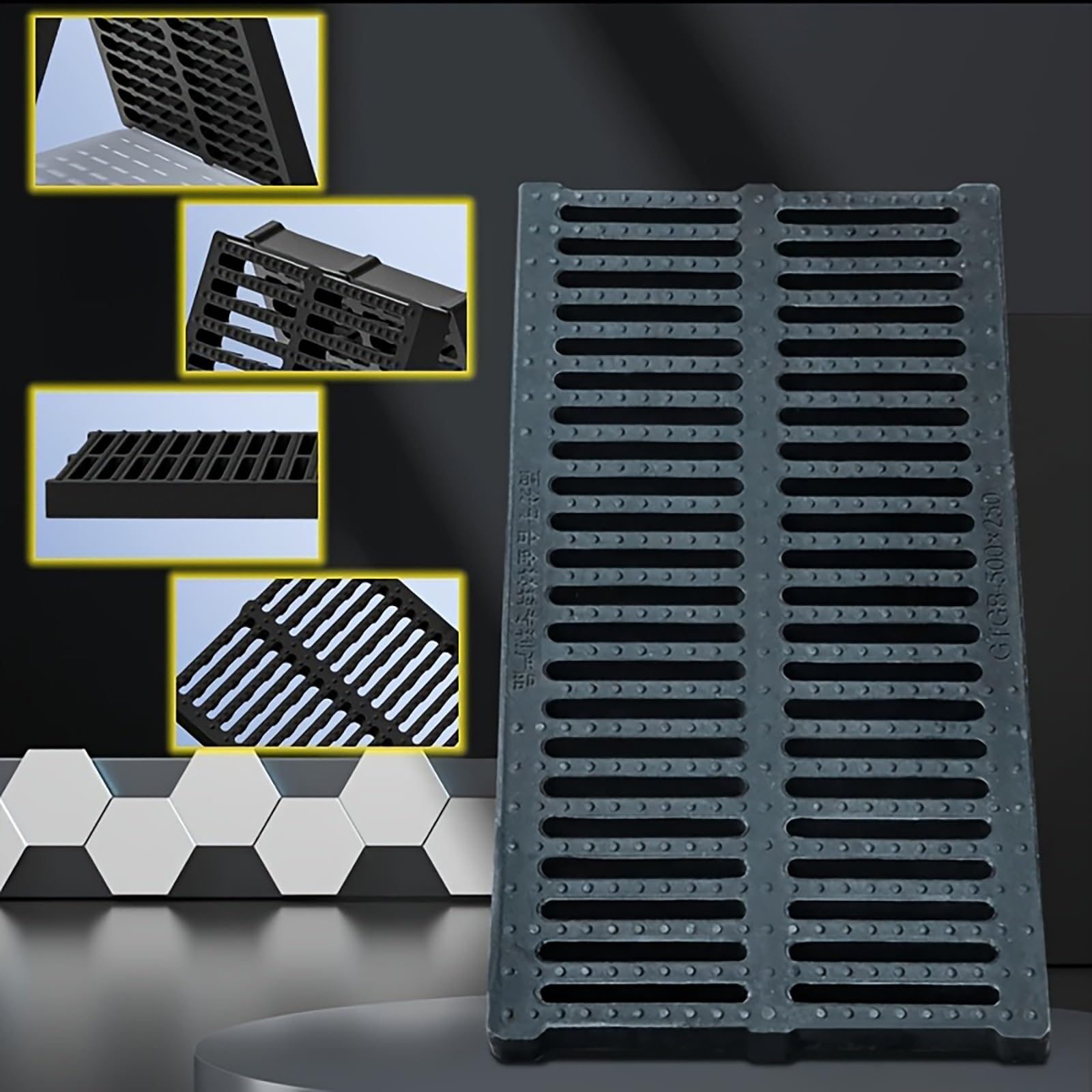 Plastikowa kratka kanalizacyjna - konfigurowalne osłony odpływowe na zewnątrz prostokątne kratki kanalizacyjne na podwórko ogrodowe i patio (500 x 300 x 30 mm) - wszechstronne rozwiązanie drenażowe o