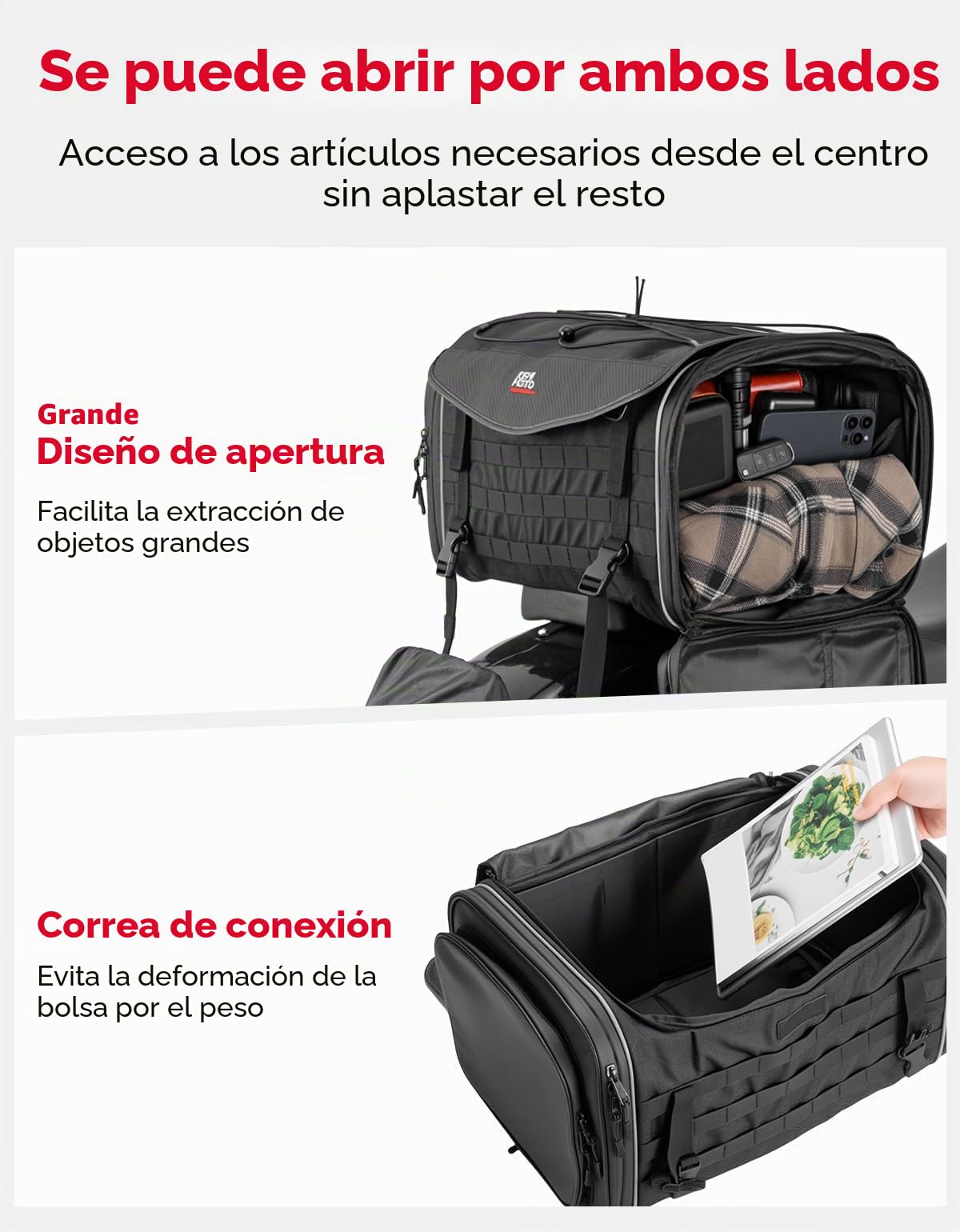 KEMIMOTO Bolsa para motocicleta 35-45 L, impermeable, gran capacidad, bolsa para sillín extensible, con funda para lluvia, fácil montaje, color negro
