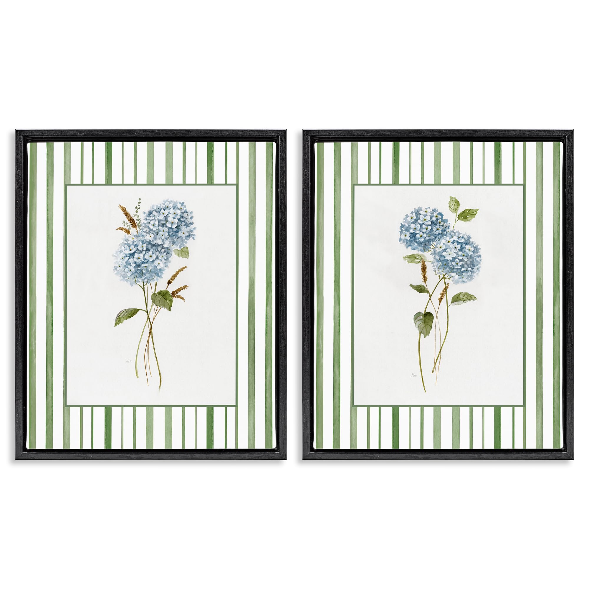 Stupell Industries Jet Black (Matte) 'Wheat & Hydrangea Sprigs', 2Pc Floating Frame Art Set 2, Black, 17 X 21 Inches, Easy To Hang And Sturdy, Made In Usa, By Nan