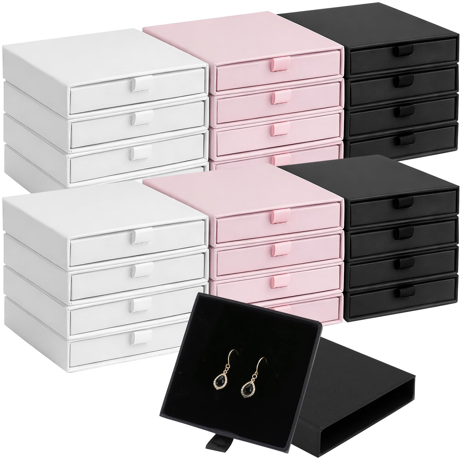 Lot de 24 Écrins Cadeaux pour Bijoux, 8 x 8 x 1,7 cm, avec Mousse