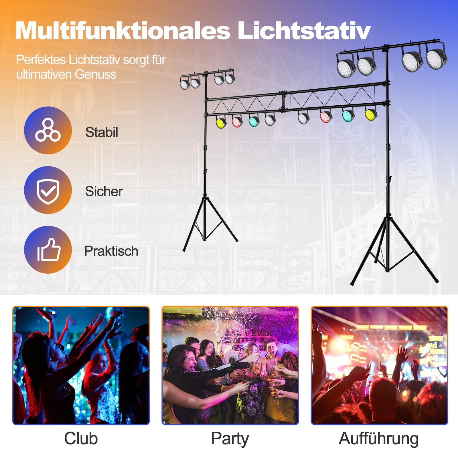 FANTASK Treppiede luce per DJ 180 – 360 cm regolabile in altezza, in metallo, luce attiva, con barre a T retrattili, portata fino a 100 kg, per concerti, teatri e feste, 462 x 143,5 x 181 cm