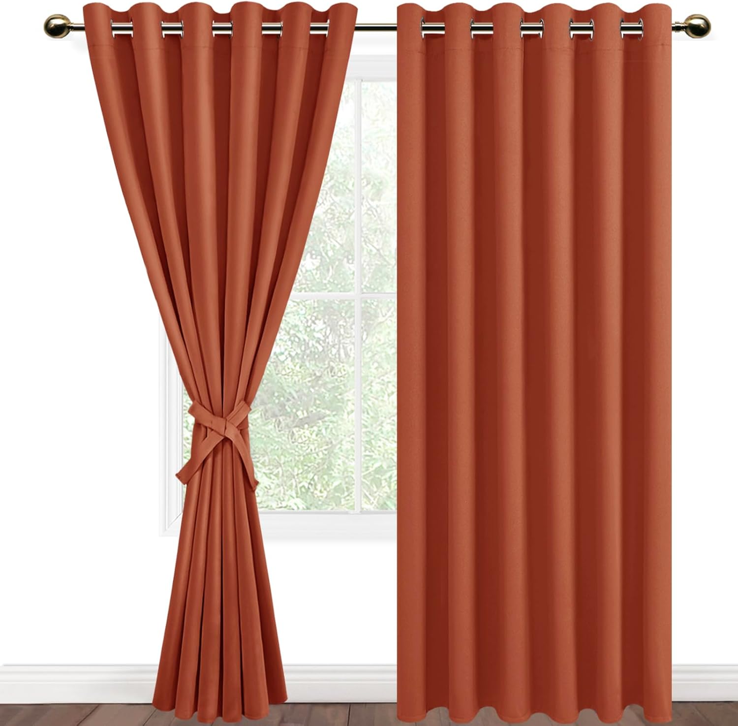 DWCN Fall Blackout Curtains for Bedroom with Tiebacks - Room Darkening Privacy Grommet Top Window Curtains for Living Room, 70 x 84 inch Length,Caramel,Set of 2 Panels