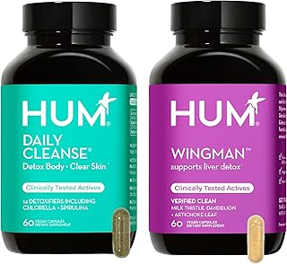 Full Skin and Liver Health Supplement from Nutrition, Wingman and Daily Cleanse A Green Detox & Milk Thistle for Skin Care Support and Liver Health, 2 Pack Bundle, 60 Vegan Capsules