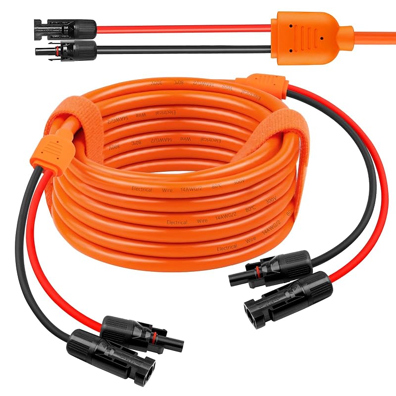 Cabo de Extensão para Painel Solar MOOKEERF 7,62 m, 10AWG+14AWG, Conectores MC4 Macho e Fêmea IP68, Laranja, 1 unidade