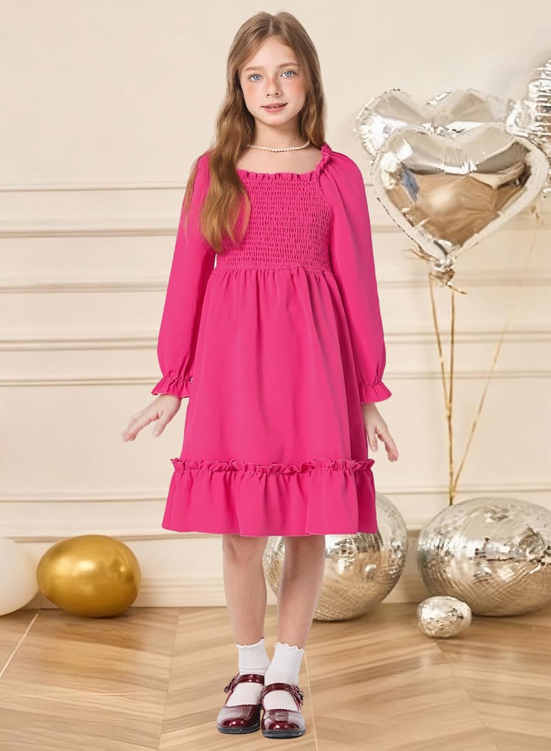 Girls Spring Dress Lantern Long Sleeve Square Neck Ruffle Dress Kids Easter Dress 5-14Y - Image 2