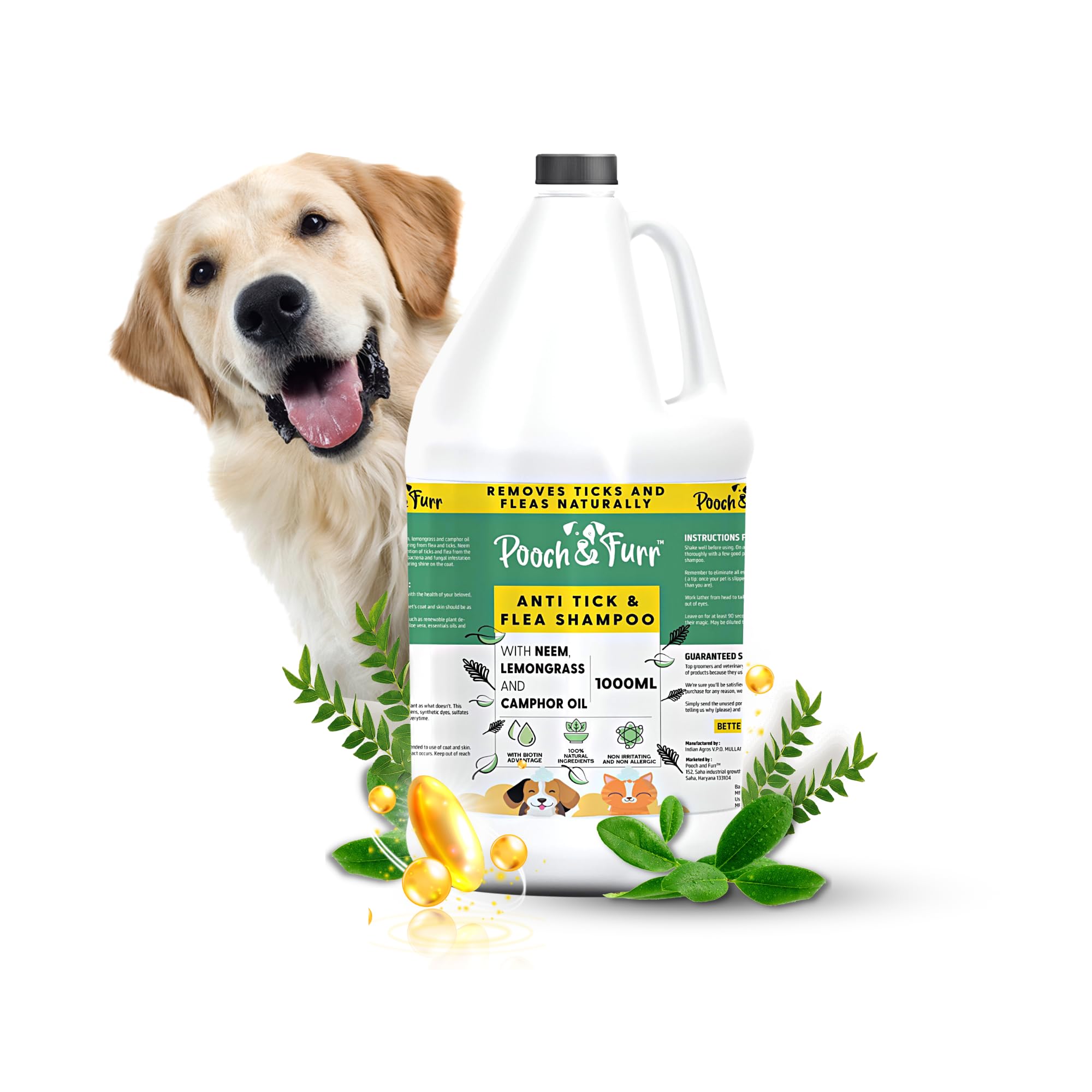 POOCH & FURR (1000 ML) Natural Neem Anti Tick and Flea Dog Shampoo | with Neem, Lemongrass and Camphor Oil | Paraben Free, PH Balanced and Cruelty Free (1000 ml) with Biotin Advantage (B0D11Q6KF9) Amazon Price History, Amazon Price Tracker