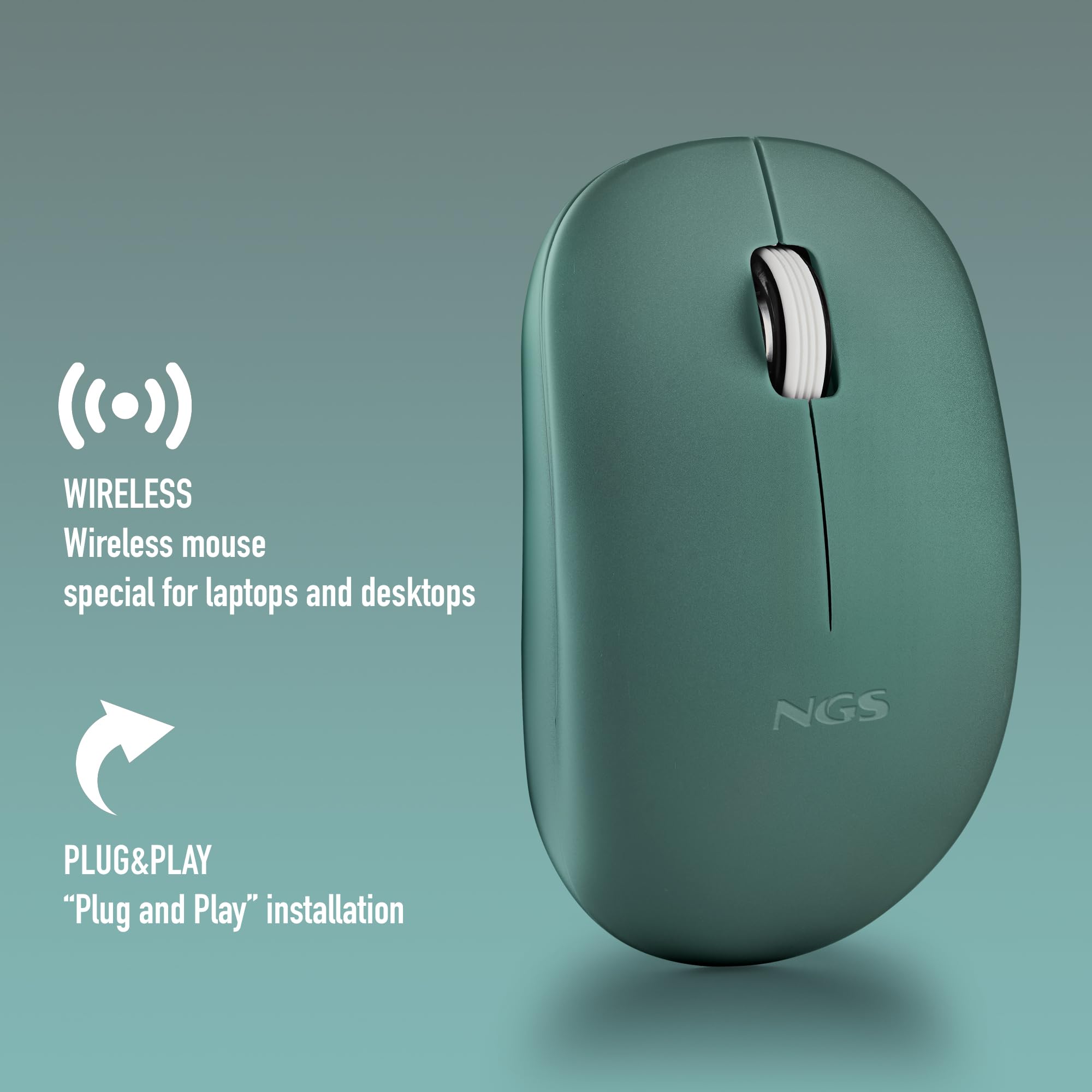 NGS Fog Pro Green – Ratón Inalámbrico Óptico 1000 dpi, Nano USB, Botones Silenciosos, Plug & Play, Ambidiestro, Compatible con PC, Mac y Portátil, Verde