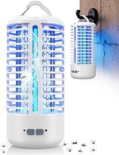 Mückenlampe, Mückenschutz, Anti Mücken Lampe, Insektenvernichter Elektrisch, Wiederaufladbare LED-Lampe, 3000V UV Elektrische Fliegenfalle, IPX4 Wasserdichter für Innen & Außen (Weiß)