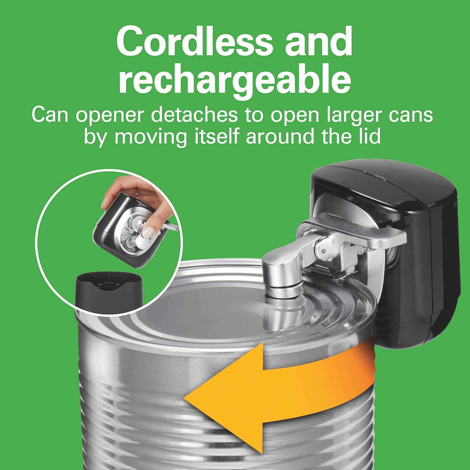 Hamilton Beach 76611 FlexCut 2-in-1 Cordless & Rechargeable Electric, Easily Standard Automatic Can Opener, Easy-Clean, With Removable Walking Cut Head