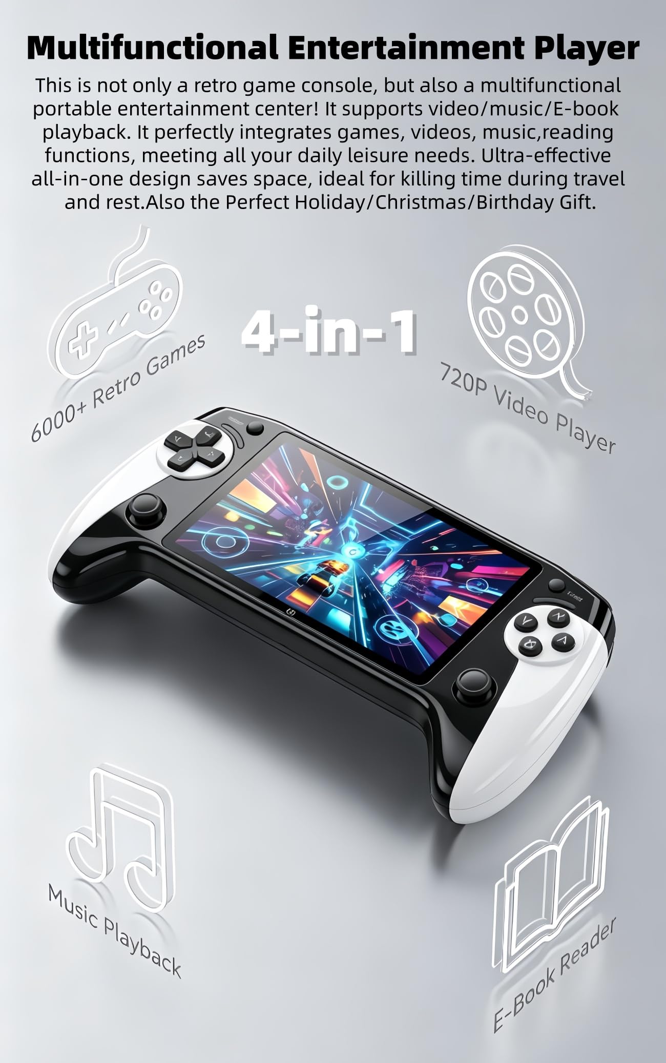 HLF Nuovo 5.5 "Multi-funzionale Videogiochi Console Retro Handheld Controller Like Design 6000 Emulatori Giochi Supporta MP4/MP3/E-books/AV Out Perfetto Vacanza/Compleanno Regalo Tempo Libero