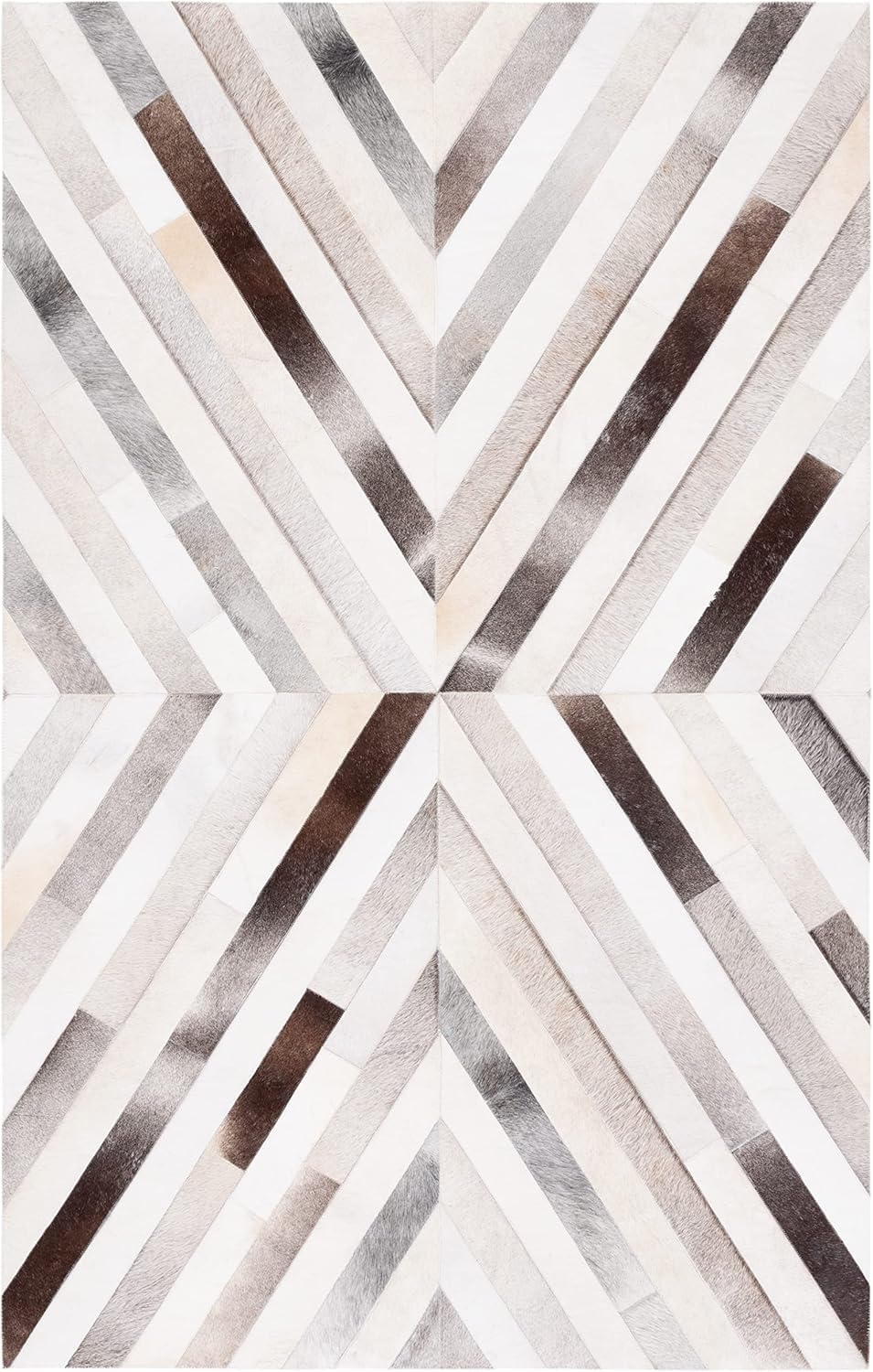 Handmade Leather Area Rug, Natural Cowhide Stripes Pattern Carpet, Modern Aesthetic Floor Accent Rug, Grey and Brown Leather Rugs for Living Rooms, Bedrooms, Hallway, Entryway, Size: 9.9x14 ft