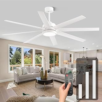 Conciseer Modern Ceiling Fans with Lights, 65 Inch Ceiling Fan with Light and Remote for Living Room Kitchen Office, Indoor/Outdoor Use, 24W 3CCT 8 Blades 6 Speed Reversible Quiet DC Motor, White