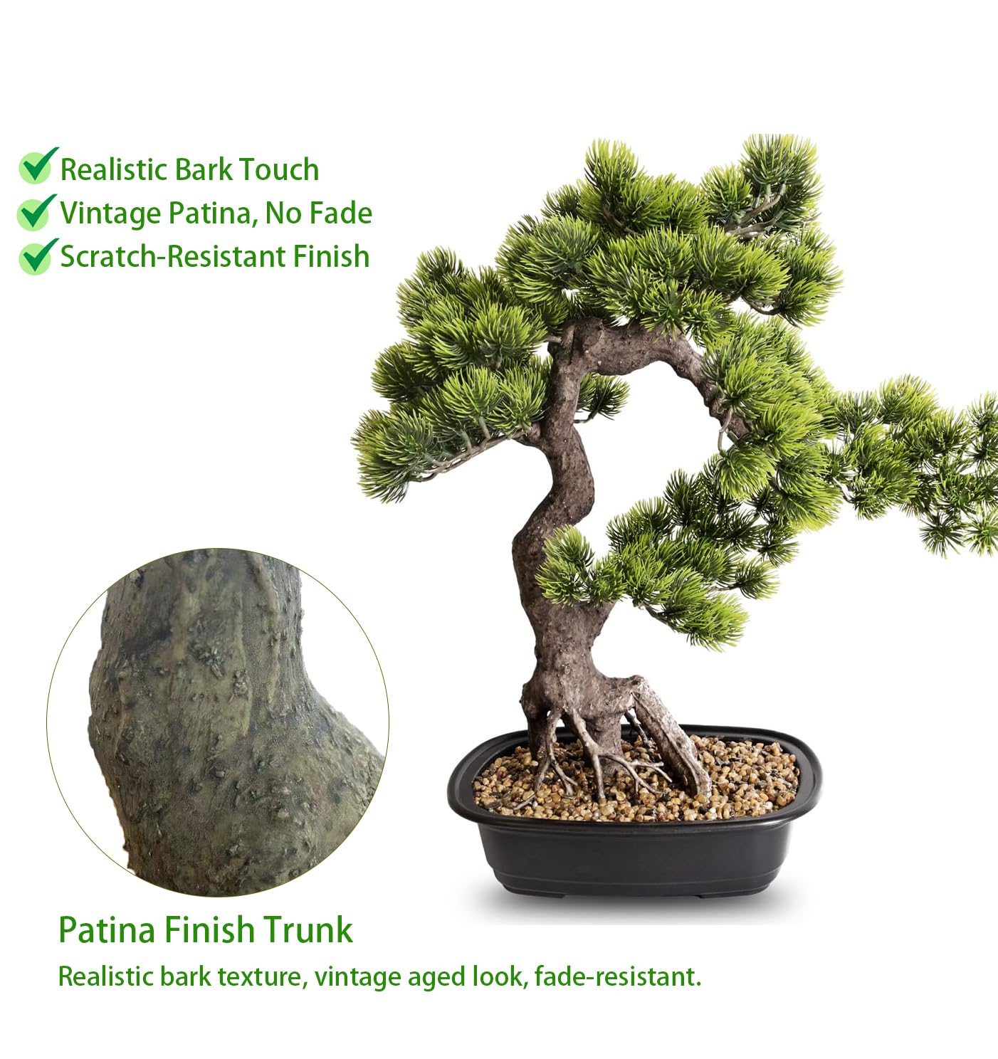 Planta de bonsái artificial, plantas grandes de enebro sintético de 20 pulgadas, plantas de pino sintético en maceta, decoración de interiores para oficina, escritorio, mesa del hogar, árbol bonsái de