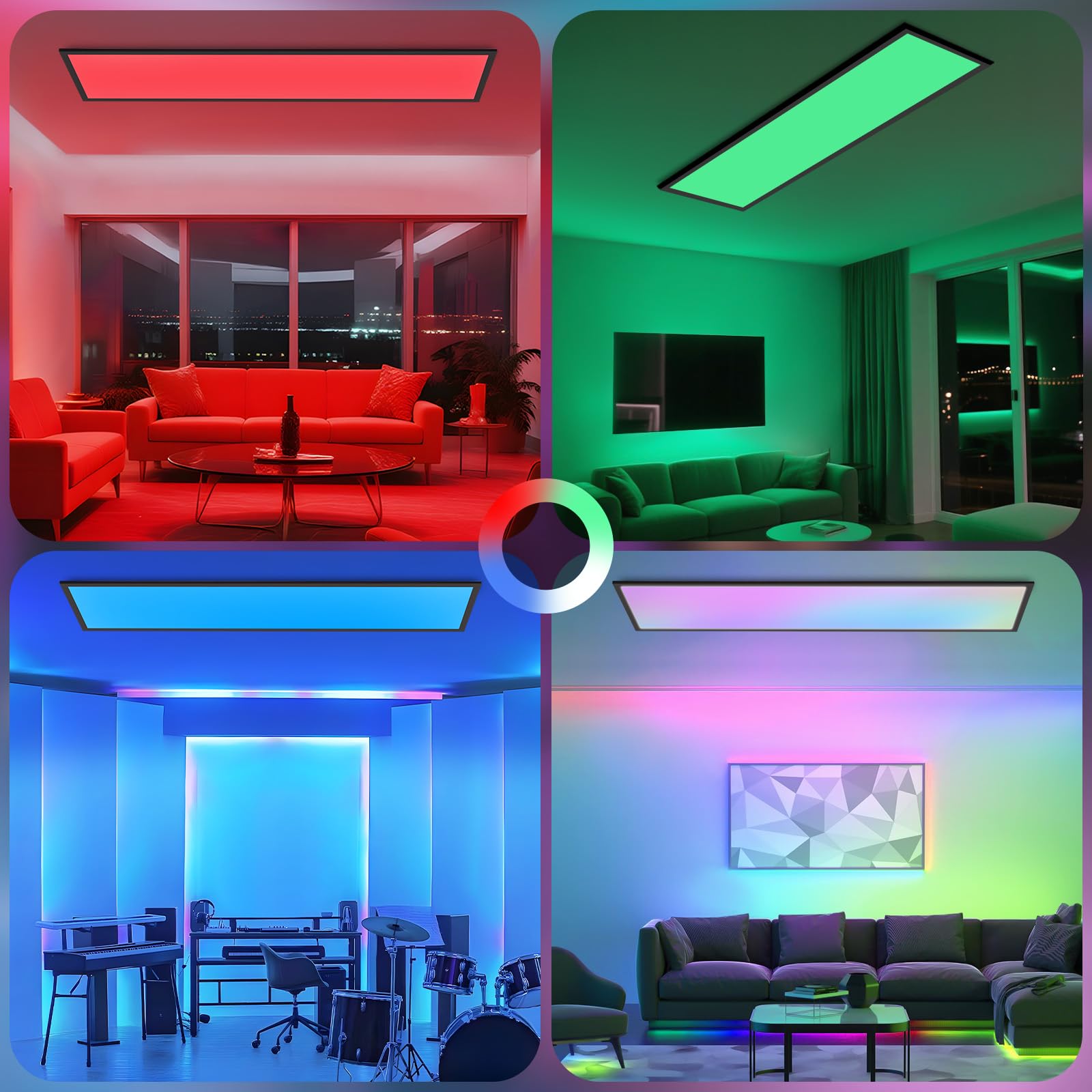 CBJKTX LED Panel 120x30 Dimmbar - Deckenpanel Lang RGB Farbwechsel Büro | Deckenleuchte Flach mit Fernbedienung Bürolampe Decke 39W Schwarz Groß Rechteckig Deckenlampe für Wohnzimmer Korridor Garage