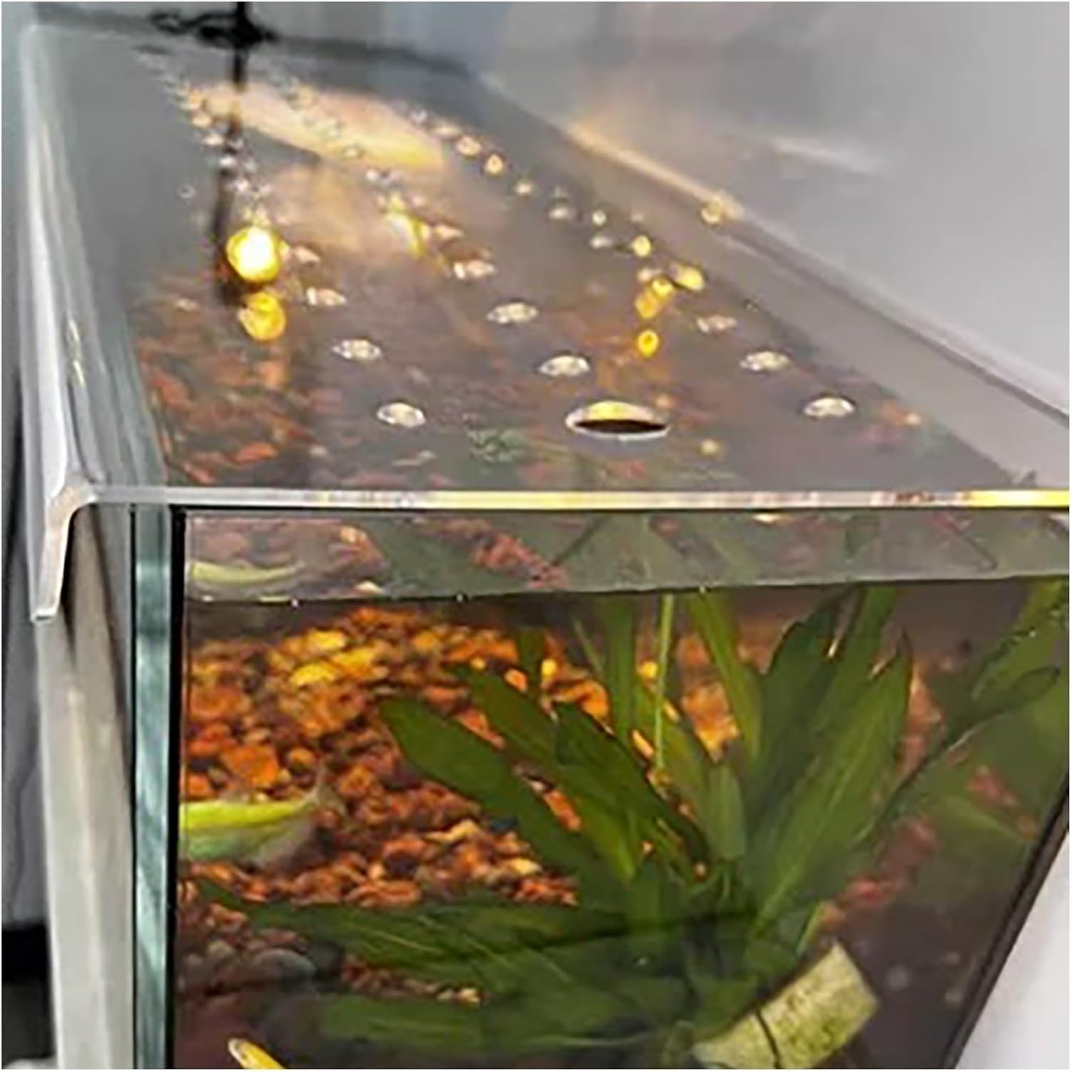 Acrylic Aquarium Anti-Jumping Lid Cover with Feeding Ventilation Hole, Clear Custom Fish Tank Top Cover Acrylic Grid Panel, for Aquarium Home