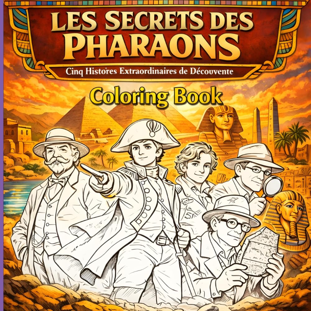 Coloring Book LES SECRETS DES PHARAONS Cinq Histoires Extraordinaires de Découverte: 75 Dessins Historiques à Colorier