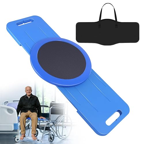 LOSCHEN Slide Transfer Board with Turntable, Slide Assist Device for Transferring or Seniors from Wheelchair to Bed, Toilet, Tub, Car - Slide Board with Turntable（Blue 29.5inch）