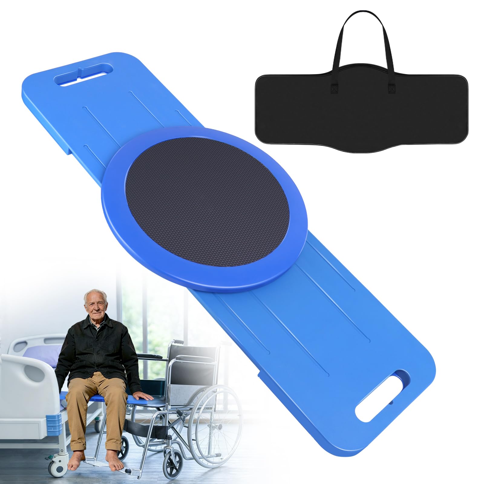 LOSCHEN Planche de transfert de 75 cm avec plaque pivotante coulissante à 360 ° pour personnes âgées - Transfert du fauteuil roulant au lit, aux toilettes, à la baignoire, à la voiture (bleu)