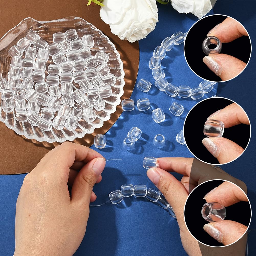 SUNNYCLUE 1 Box 120Pcs Clear Hair Bead Large Hole Pony Beads Bulk 1.2 x 1.1cm Transparent Resin Jumbo Braids Loc Dreadlock Loose Spacers Hair Accessories for Jewellery Making Bracelets DIY Crafting - Image 3
