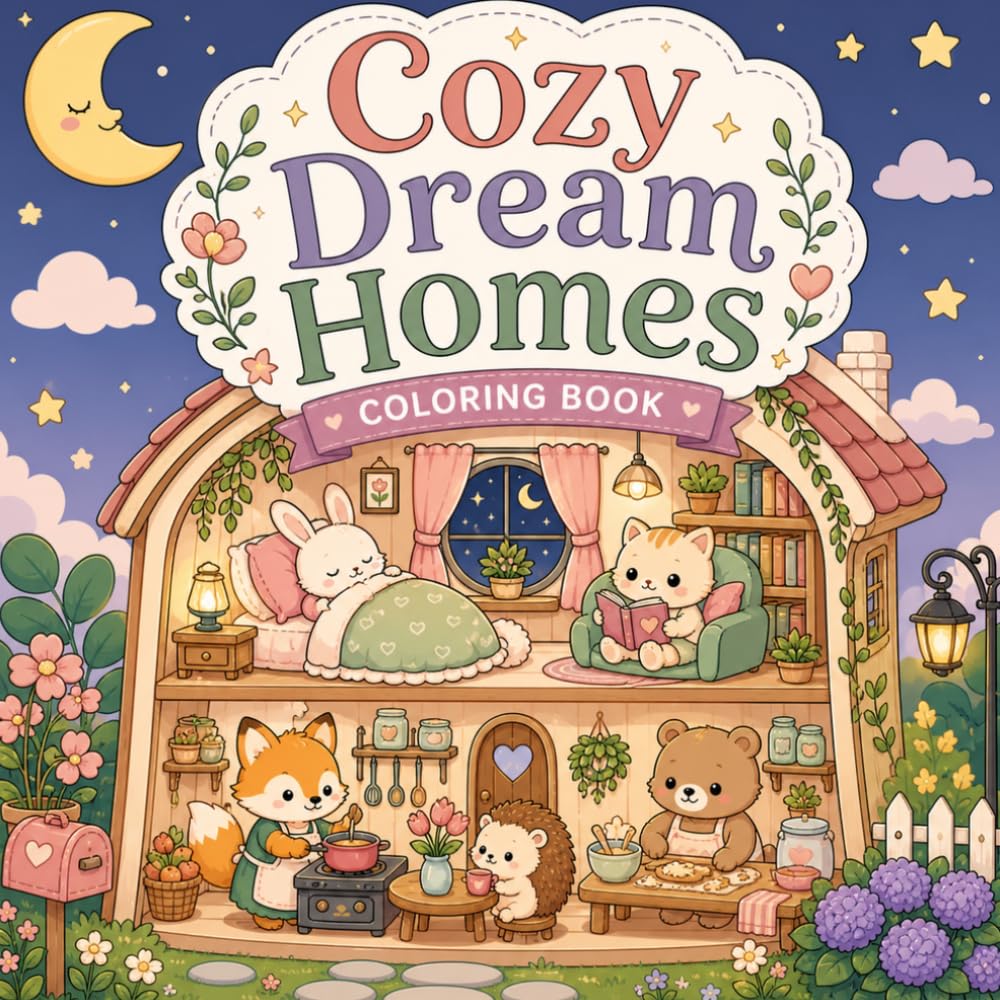 Cozy Dream Homes Coloring Book for Adults and Teens: Cute Fantasy Animal Houses, Relaxing Cottagecore Coloring Pages and Whimsical Cozy Scenes