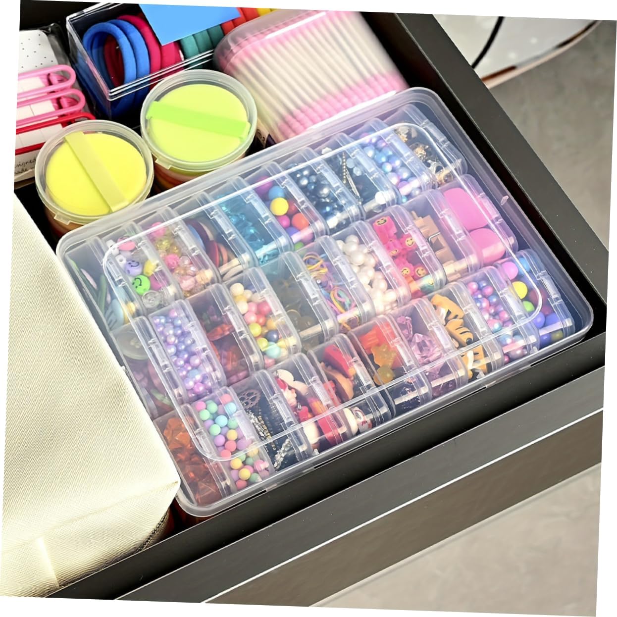 NUOBESTY Mini Clear Storage Box with Lid 8.89X6.96X2.36 Inch Small Organizer for Beads Jewelry Crafts Diy Supplies and Household Sundries
