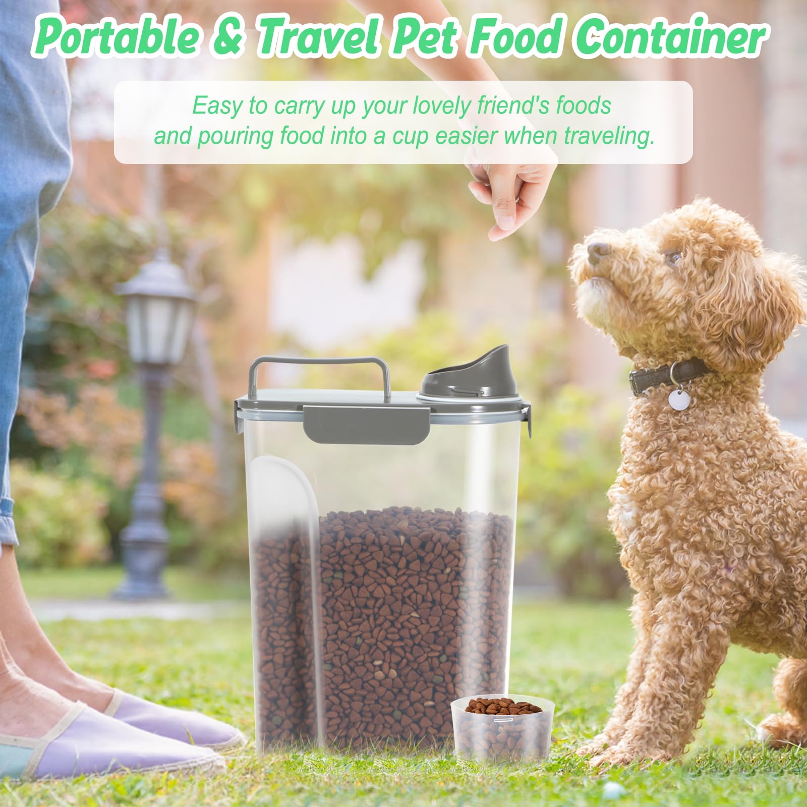 ODOMU Dog Food Storage Container 5-7 Lbs with Large Spout and Cup, Cat Food Container Airtight, Portable Travel Pet Dry Food Holder Bin, Food Dispenser for Bird Seed, Rice, Cereal - 5L/5.3 QT
