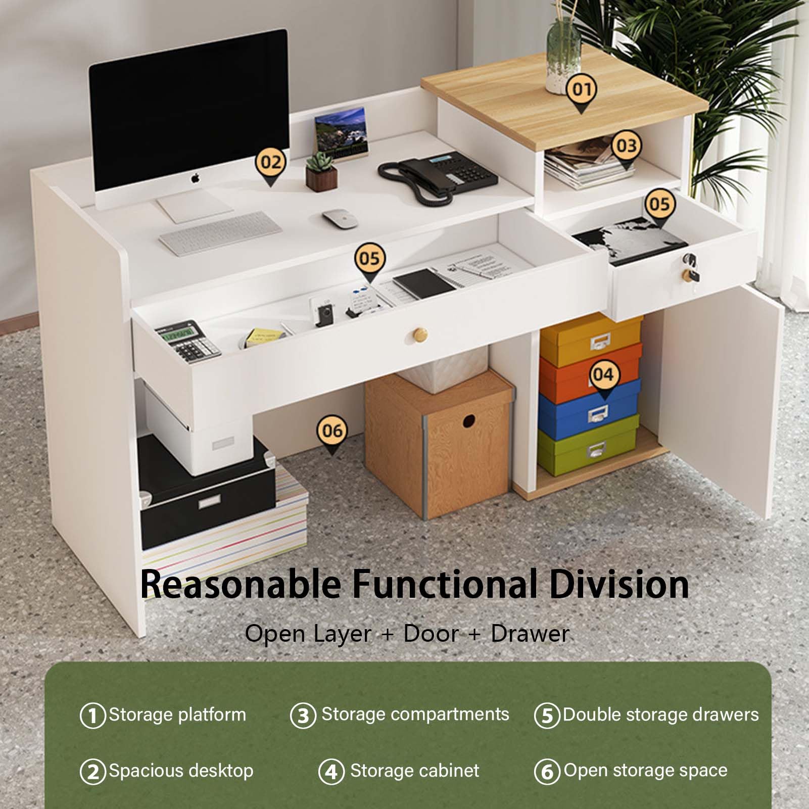 Empfangstisch Aus Massivholz Mit 2 Schubladen SchrankfäChern BüRo Rezeption FüR Friseur Hotel Praxis GroßE Arbeitsplatte Staubschutz Computer Kasse(Size:120CM,Color:a)