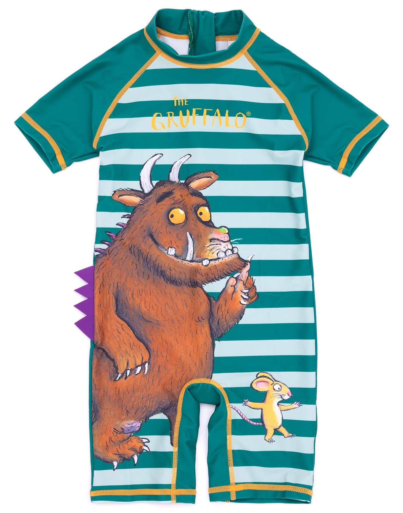 The GruffaloThe Boys Swimsuit | Striped Green Wet Suit Swimming Costume for Kids | Childrens Woodland Book Character All in One Swimwear with Spikes | Cute Animated Surf Suit Beachwear Gift