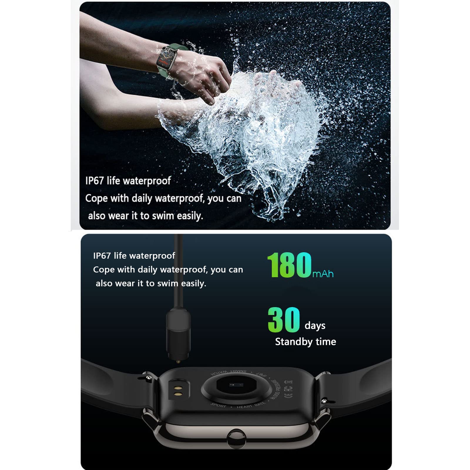 Inteligentny zegarek dla mężczyzn inteligentne zegarki dla kobiet smartwatch zegarek fitness sport pływanie wodoodporny silikonowy pasek na nadgarstek ładowanie magnetyczne odpinany pasek, Czarny, 1.4 inch