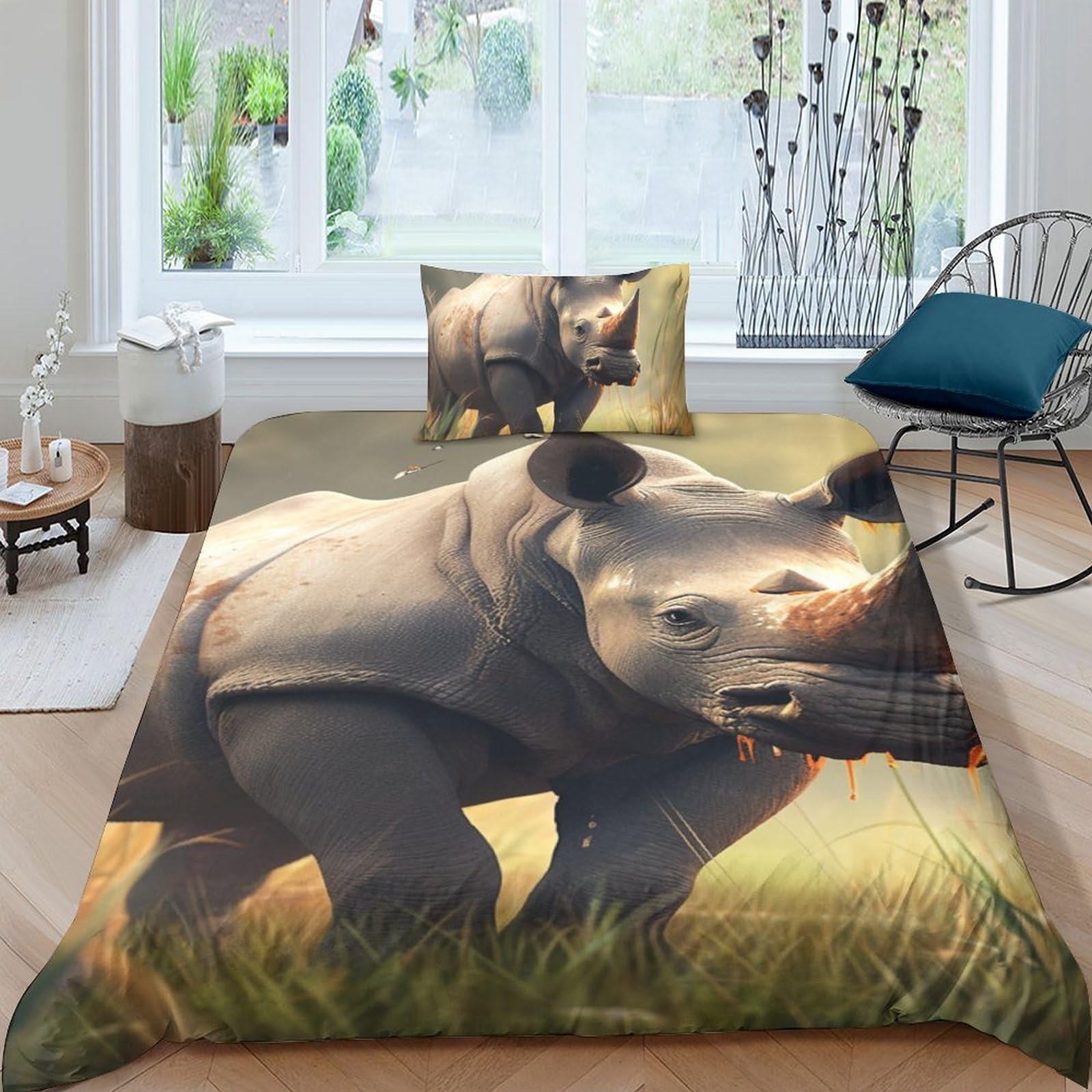 Parure de couette rhinocéros sauvage 3D aux finitions soignées