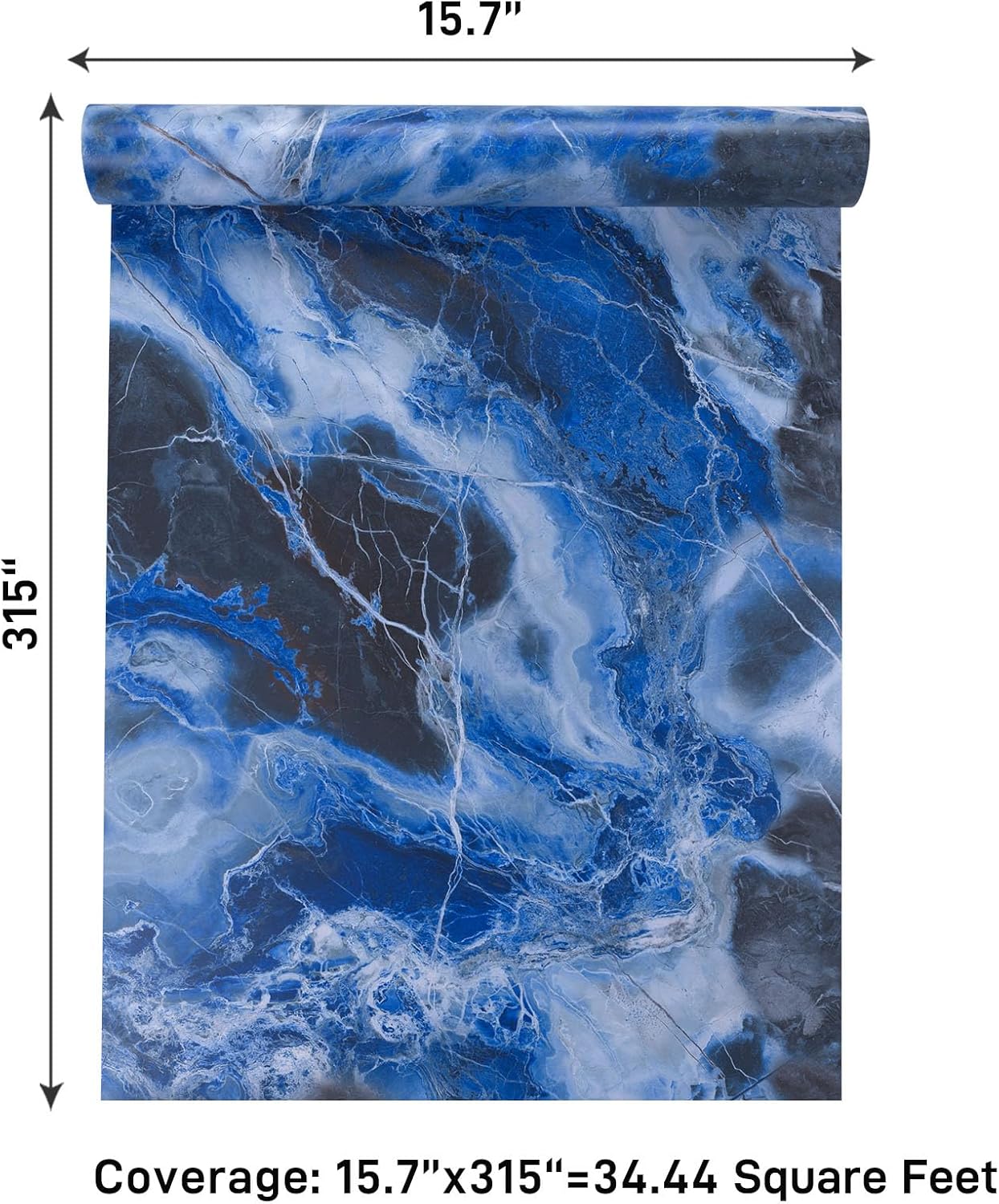 VaryPaper 15.7" x 315" Abstract Royal Blue Marble Peel and Stick Countertop Contact Paper Marble Wallpaper Waterproof Kitchen Vinyl Wrap for Cabinets Table Removable Granite Wallpaper for Bathroom