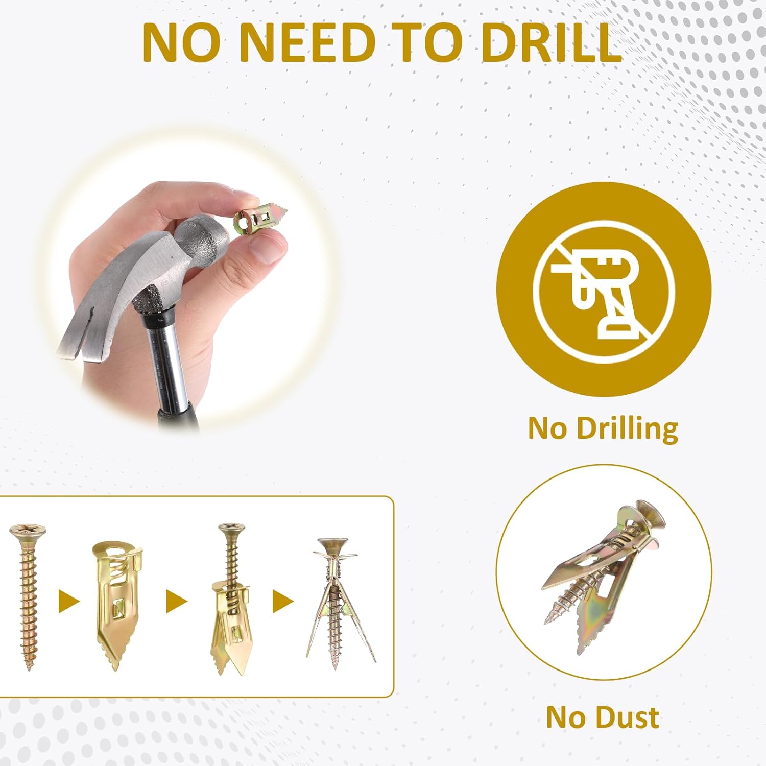 60 PCS Self-Drilling Anchors, Zinc Plated Steel Wall Anchors and Self Tapping Screws Kit for Heavy Duty Easy Application No Drill or Holes in Wall for Wall Hanging