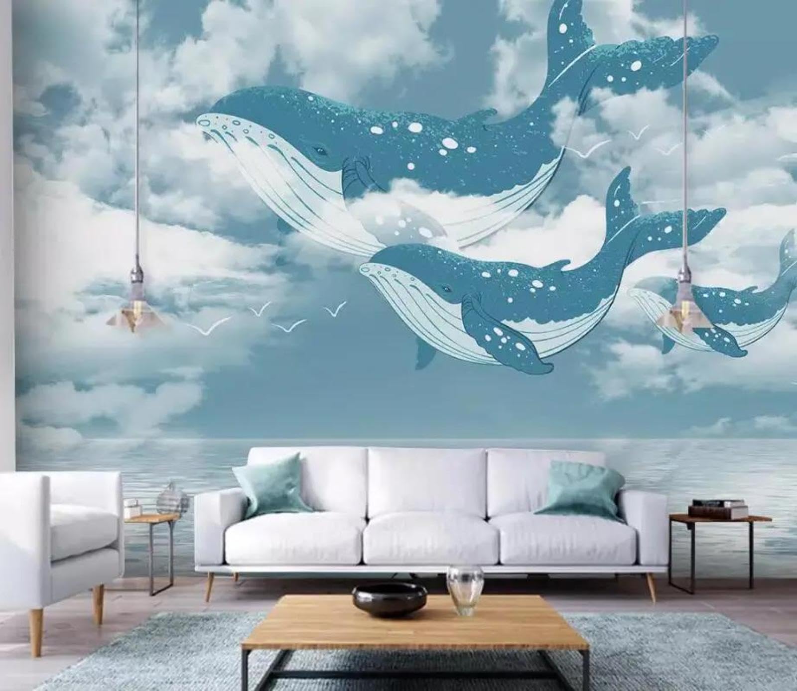 Papier peint murale 3d bleu océan ILIYA pour une chambre parentale zen