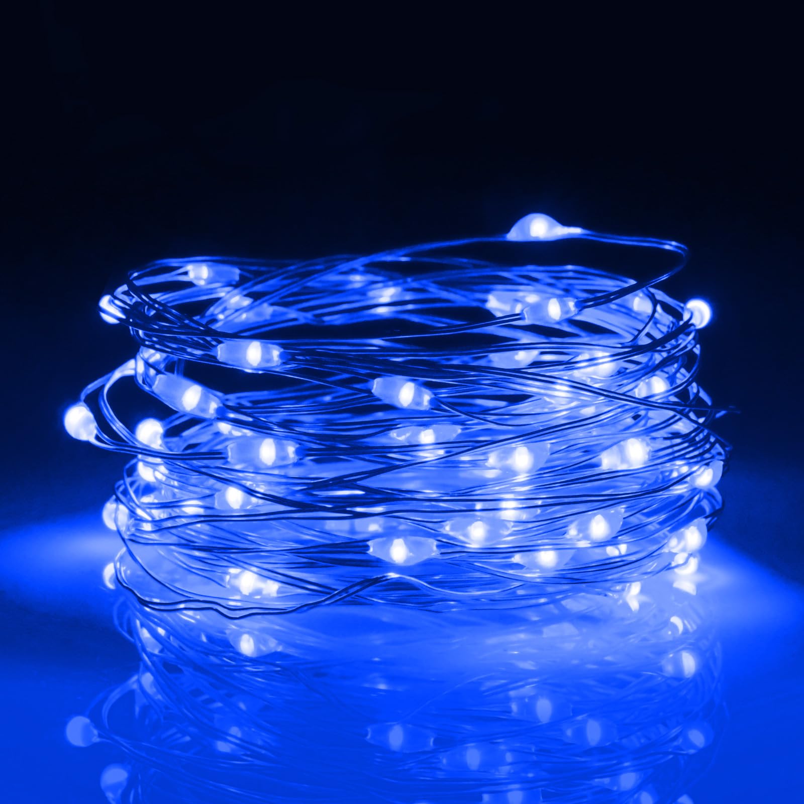 aifulo Guirnalda de luces azul con temporizador, 3 m, 30 micro LED, cadena de luces para interior con temporizador de 6 horas, resistente al agua, alambre de cobre para fiestas, jardín, Navidad,