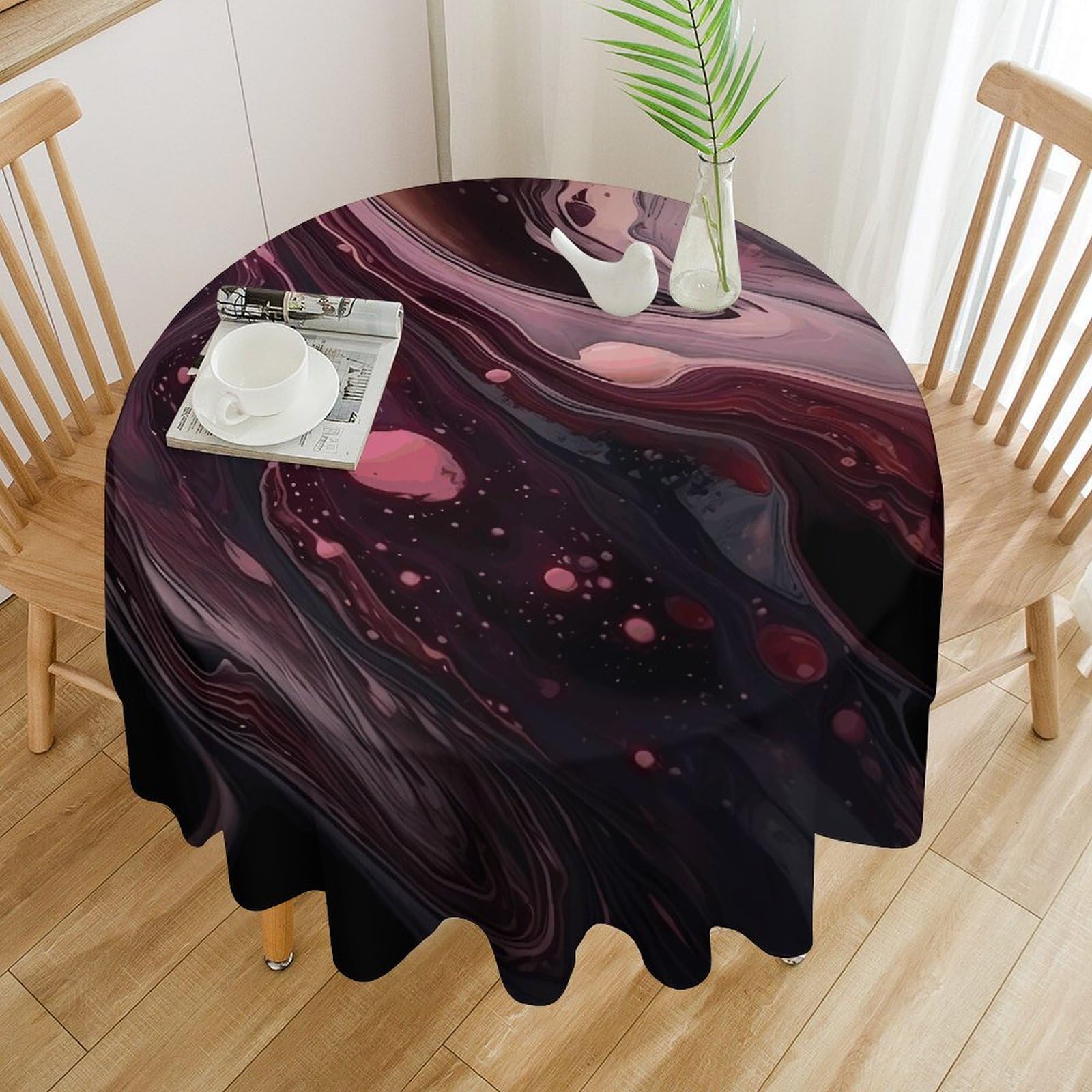 Nappe ronde marbre 178cm imperméable et lavable pour table de salle à manger
