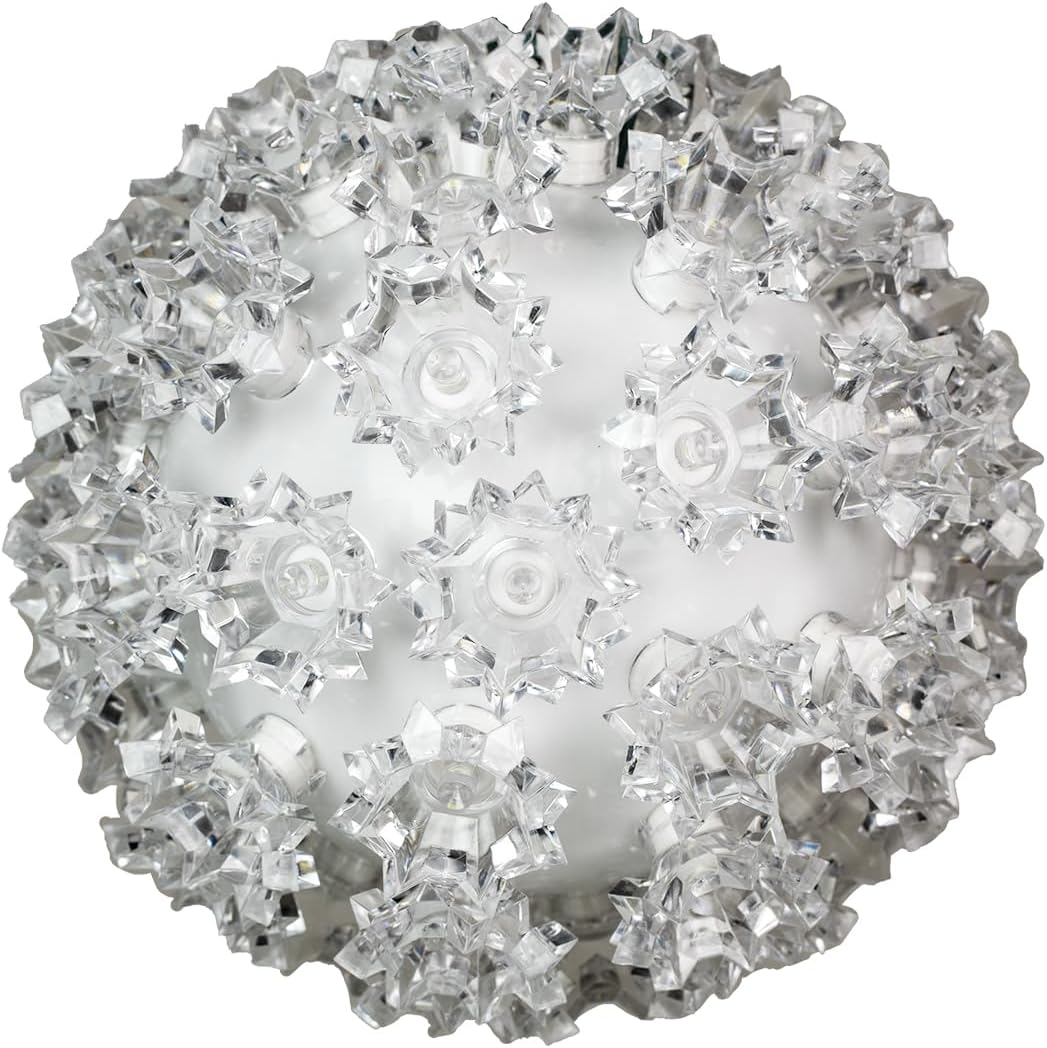 novelty lights led 6in 50 light starlight sphere, pure white, ornament ball light, 5ft hanging cord with s hook, 12ft power cord with stackable plug, commercial grade 50-light pure white