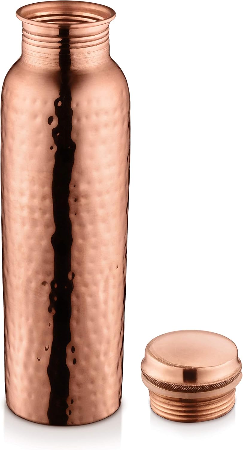 Super Brands AVADOR Handcrafted 100% Pure Copper Water Bottle Vessel Hammered Finish 30 Oz. Leak Proof Gift Set Box Ayurveda Health Benefit Exclusive Special AVADOR Handcrafted 100% Pure Copper Water Bottle Vessel Hammered Finish 30 Oz. Leak Proof Gift Set Box Ayurveda Health Benefit