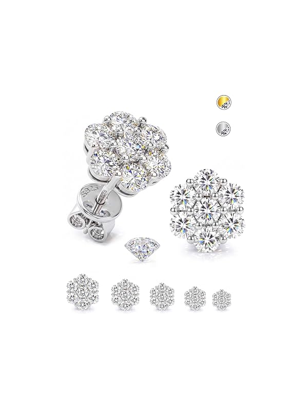 GEMQUEEN Moissanite Earrings Studs 925 Sterling Silver Flower Stud Earring by GEMQUEEN - Used condition - US$31.34
